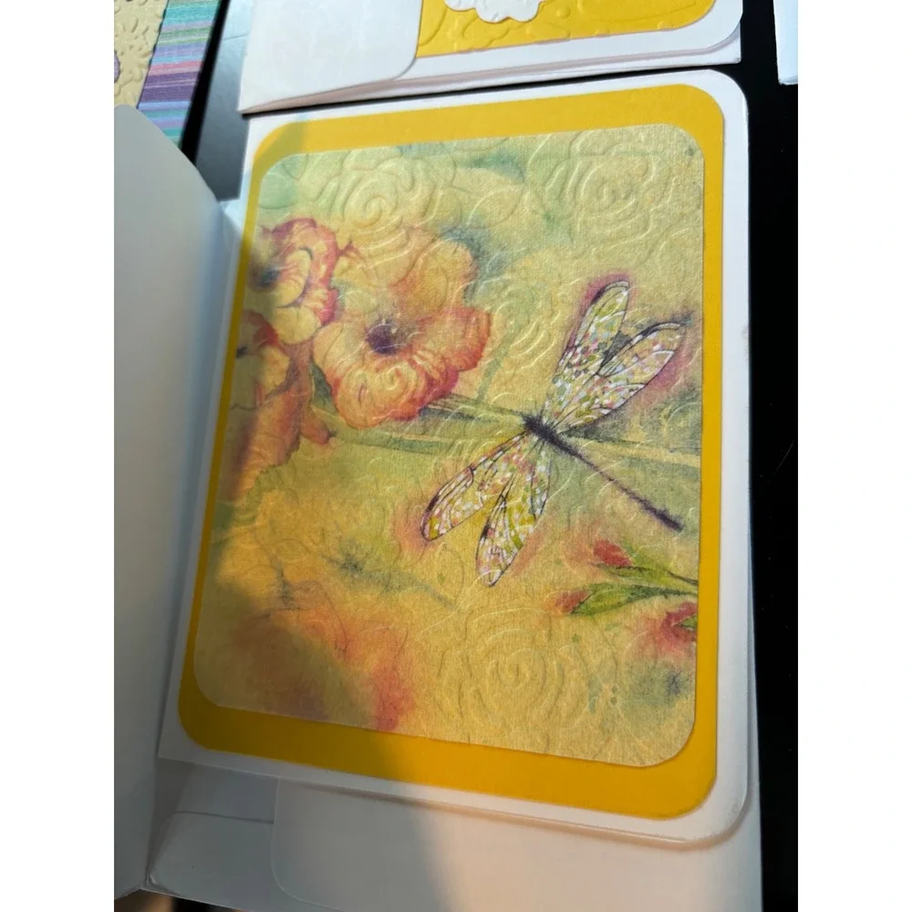 10 Handmade Butterfly Greeting Card Set Embossed Gold Foil Dragonfly Mixed Media